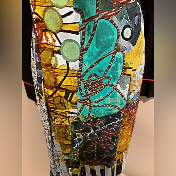 Simply Art by Dolcezza print Dress with draped collar, size Large - Picture 2 of 5